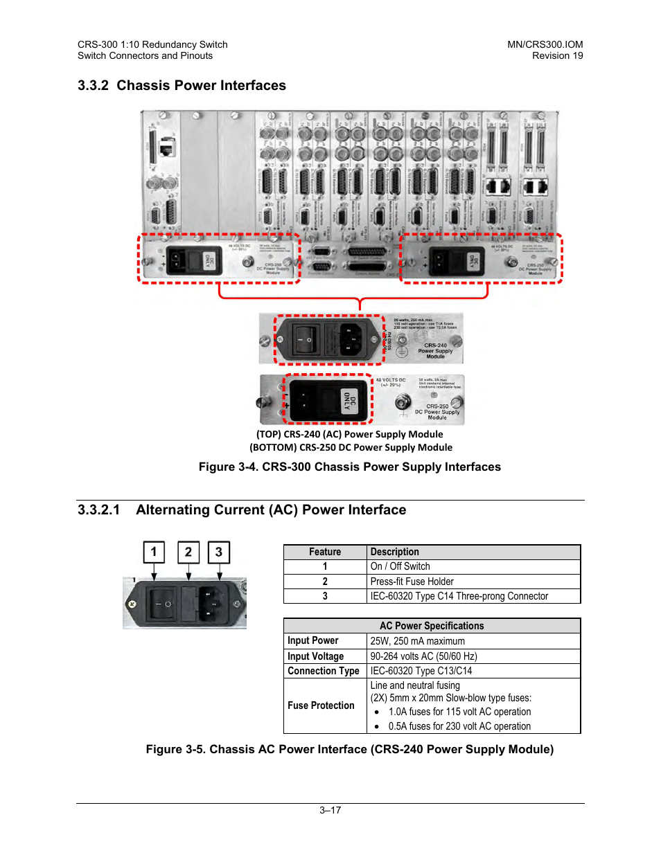 2 chassis power interfaces, 1 alternating current (ac) power interface | Comtech EF Data CRS-300 User Manual | Page 71 / 300