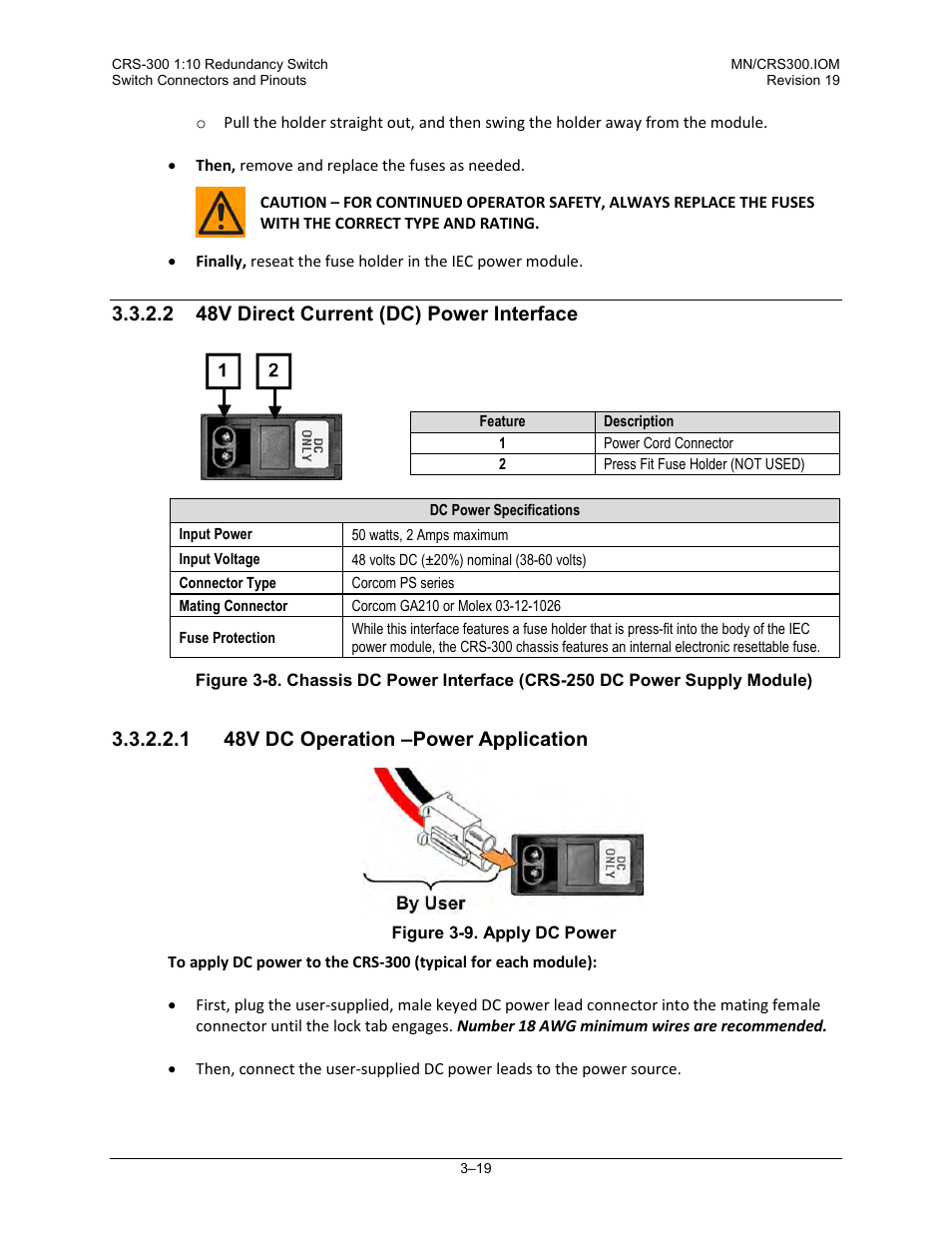 2 48v direct current (dc) power interface, 1 48v dc operation –power application | Comtech EF Data CRS-300 User Manual | Page 73 / 300