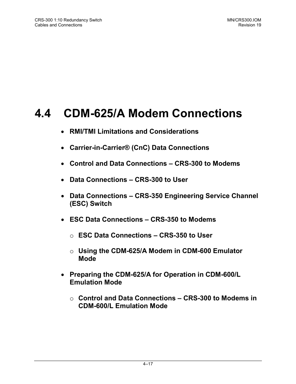 4 cdm-625/a modem connections | Comtech EF Data CRS-300 User Manual | Page 91 / 300