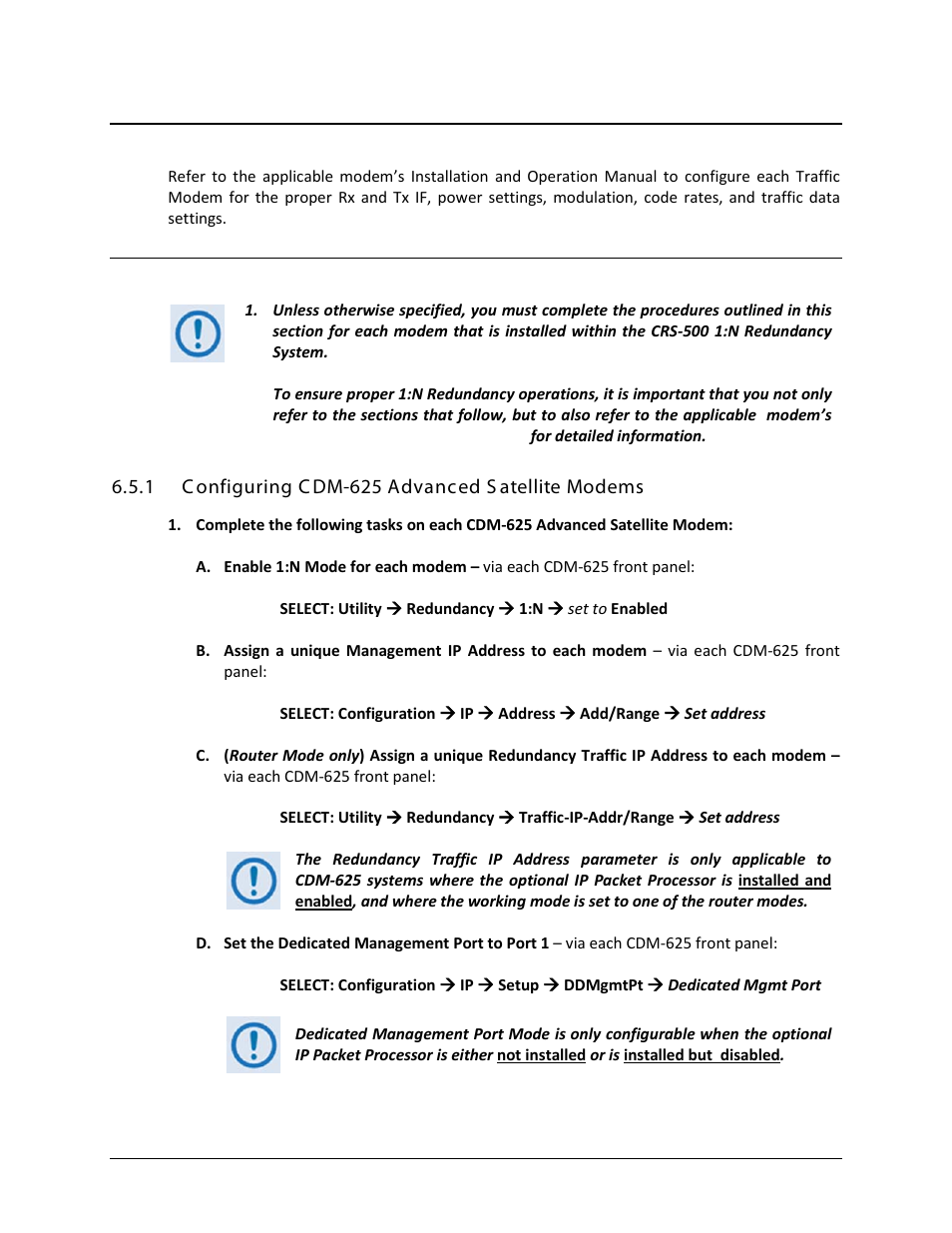 4 configuring modem operation, 5 configuring modems for 1:n redundancy, 1 configuring cdm-625 advanced satellite modems | Comtech EF Data CRS-500 User Manual | Page 113 / 218