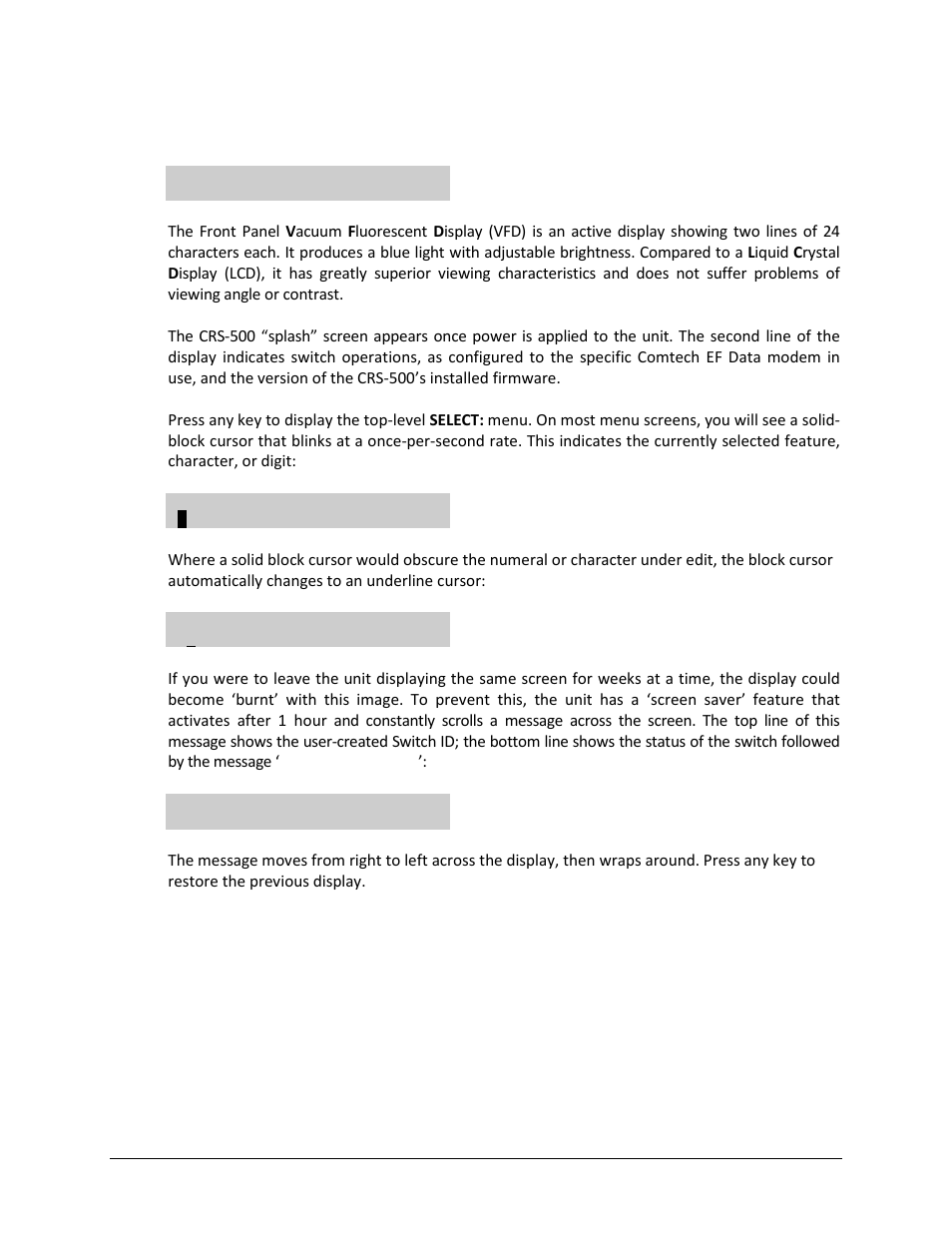 1 vacuum fluorescent display (vfd) | Comtech EF Data CRS-500 User Manual | Page 118 / 218