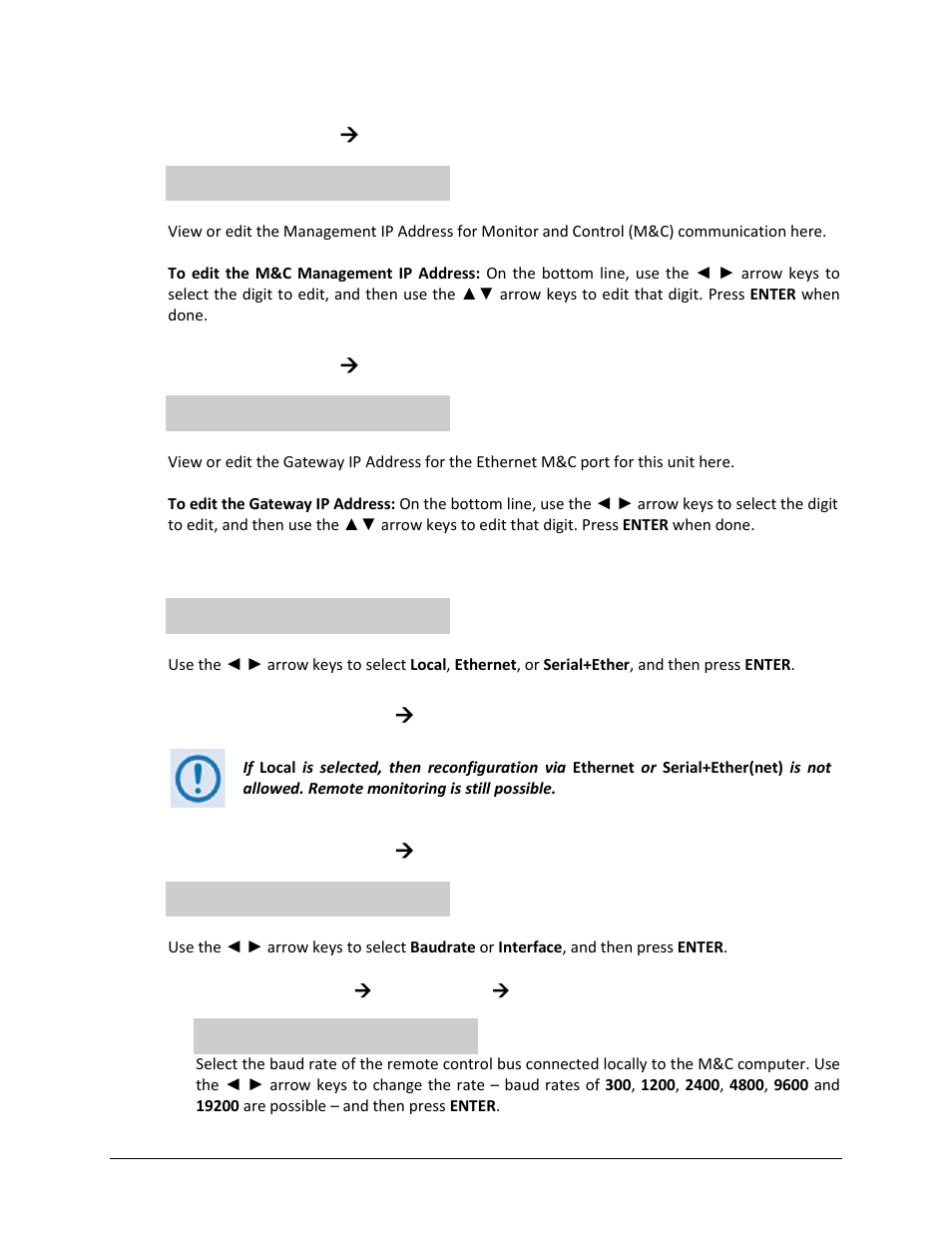 3 config: ip ( mgt-ip (management ip address), 4 config: ip ( gateway, 4 config: remote | 1 config: remote ( local, 2 config: remote ( serial+ether, Config: remote ( serial+ether ( baudrate | Comtech EF Data CRS-500 User Manual | Page 128 / 218