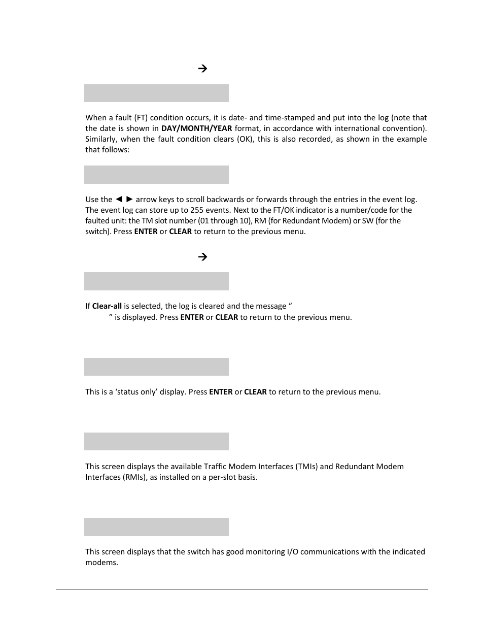 1 status: events ( view, 2 status: events ( clear-all, 3 status: temp (temperature) | 4 status: types (card types), 5 status: comms (communications state) | Comtech EF Data CRS-500 User Manual | Page 135 / 218