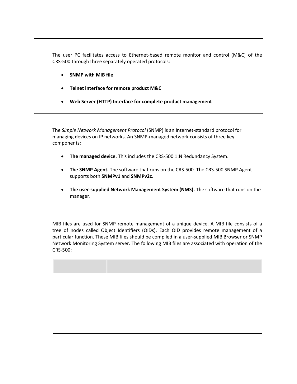 2 ethernet management interface protocols, 3 snmp interface, 1 management information base (mib) files | Comtech EF Data CRS-500 User Manual | Page 140 / 218