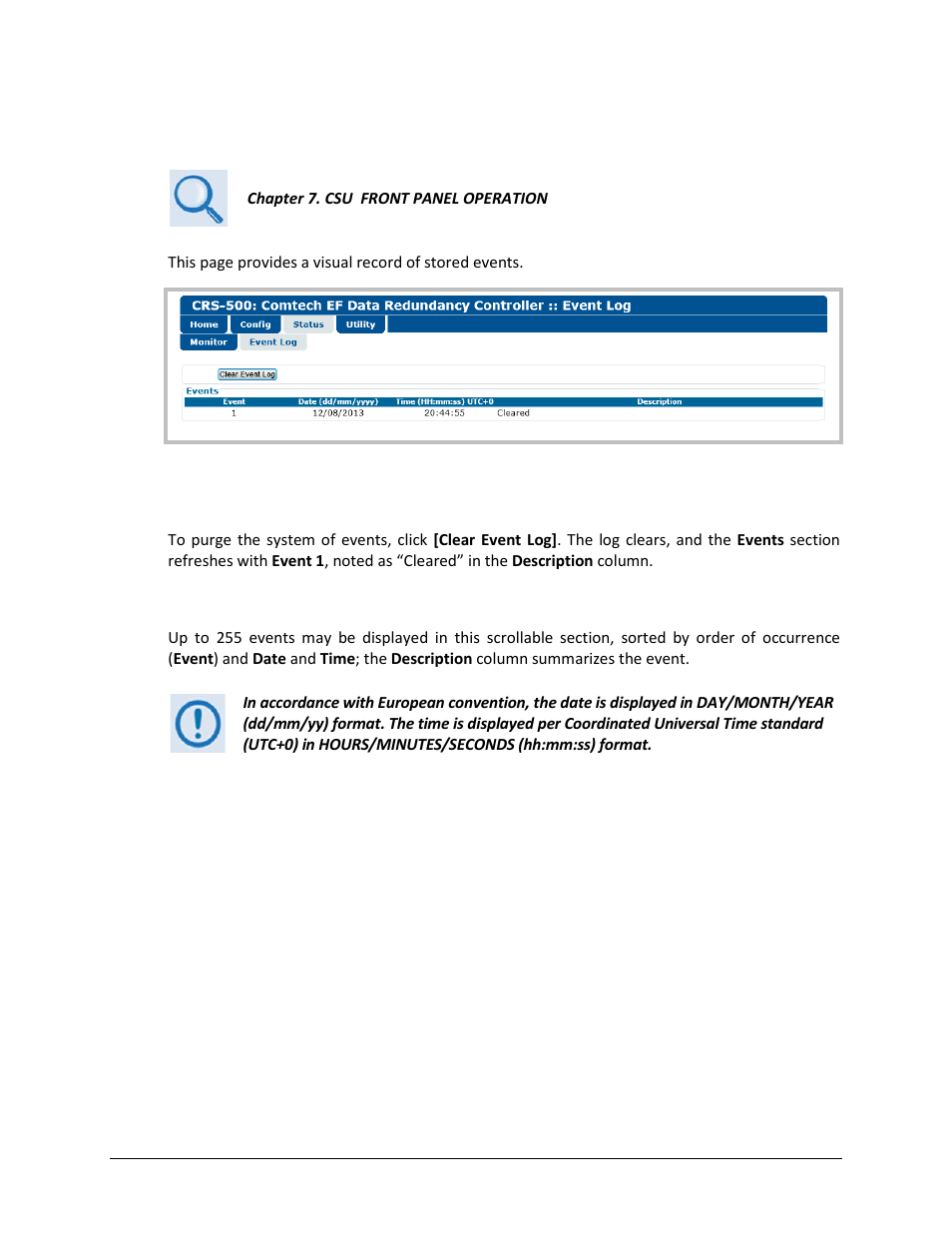 2 status | event log | Comtech EF Data CRS-500 User Manual | Page 155 / 218