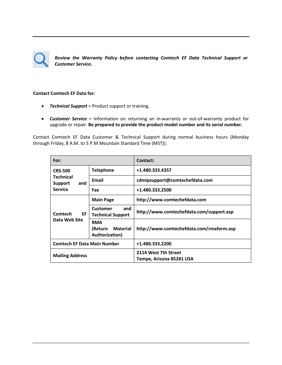 Getting help, Contacting comtech ef data | Comtech EF Data CRS-500 User Manual | Page 24 / 218