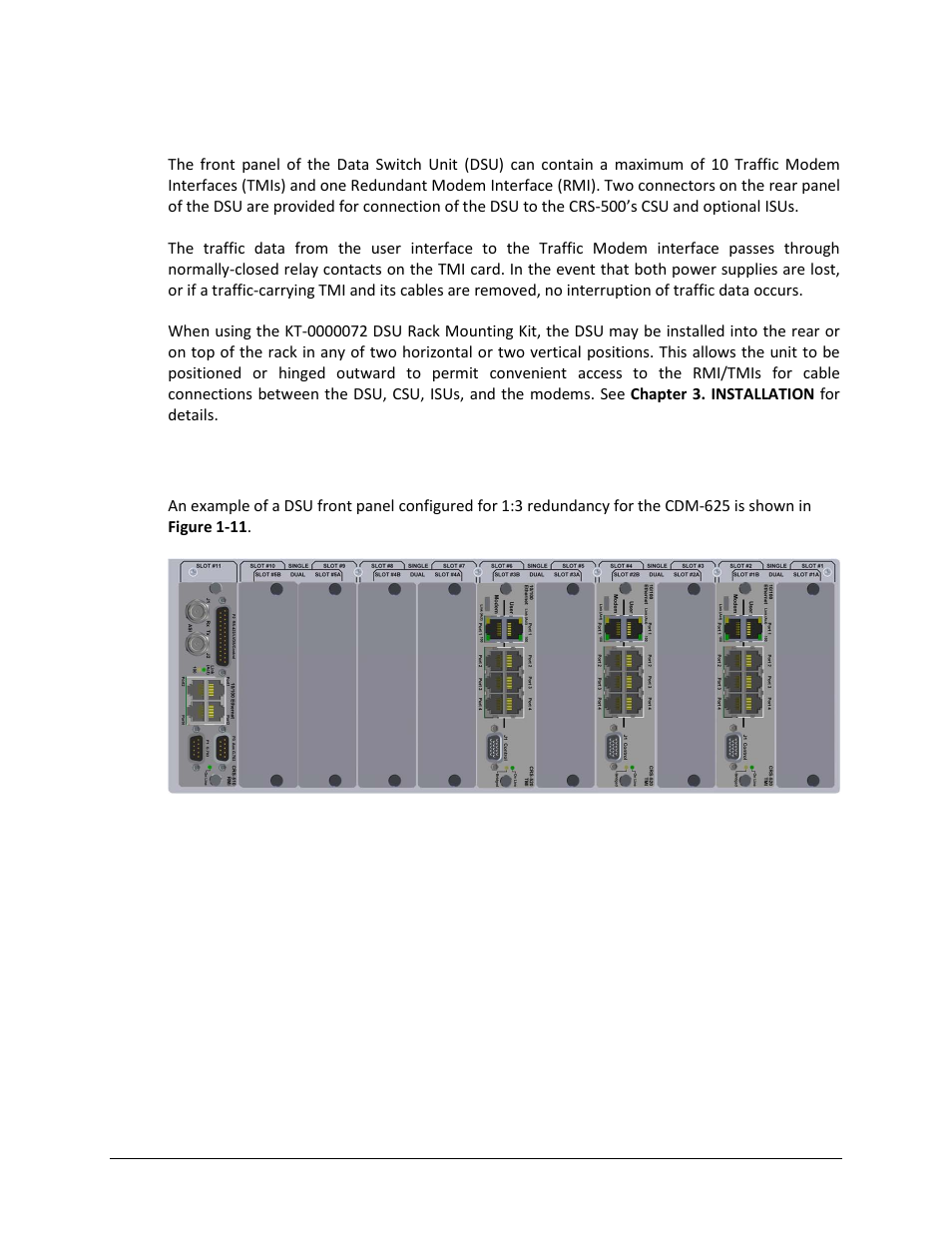 2 data switch unit (dsu), 1 dsu front panel | Comtech EF Data CRS-500 User Manual | Page 35 / 218