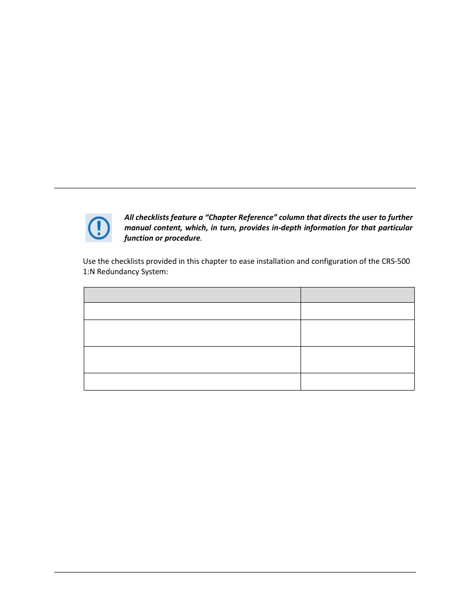1 overview, Chapter 2. initial start-up, Configuration check lists | Comtech EF Data CRS-500 User Manual | Page 47 / 218