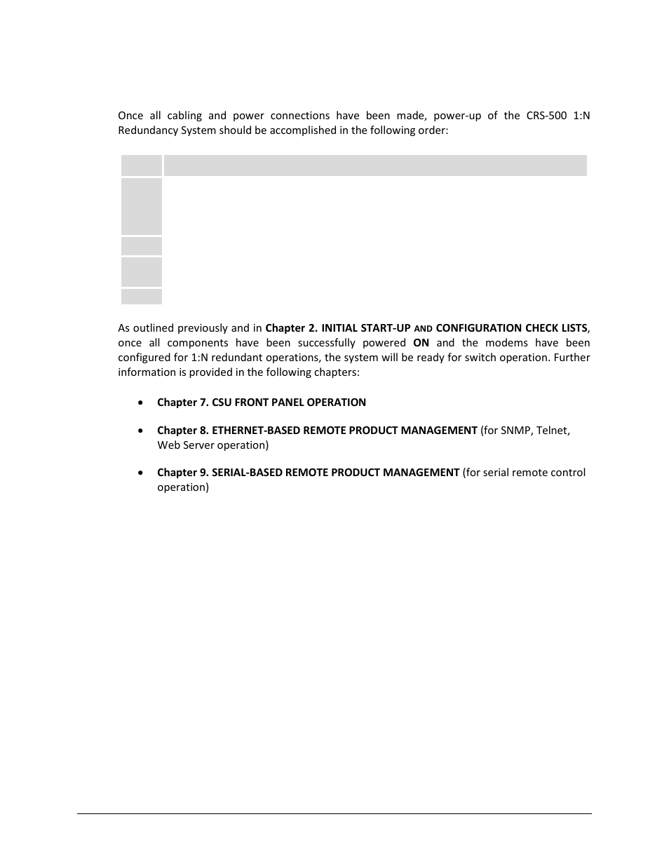 4 crs-500 1:n redundancy system power-up sequence | Comtech EF Data CRS-500 User Manual | Page 99 / 218