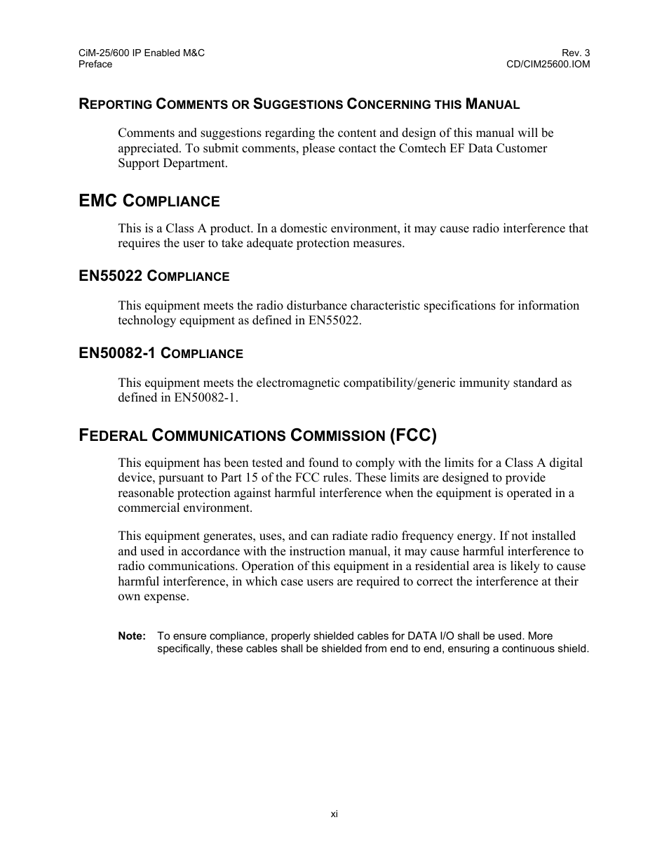 Emc c, Fcc) | Comtech EF Data CiM-25/600 User Manual | Page 17 / 186