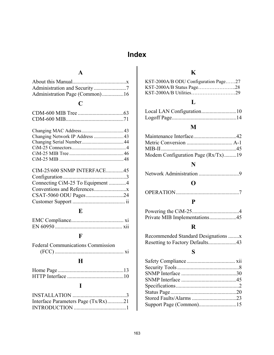 Index | Comtech EF Data CiM-25/600 User Manual | Page 183 / 186