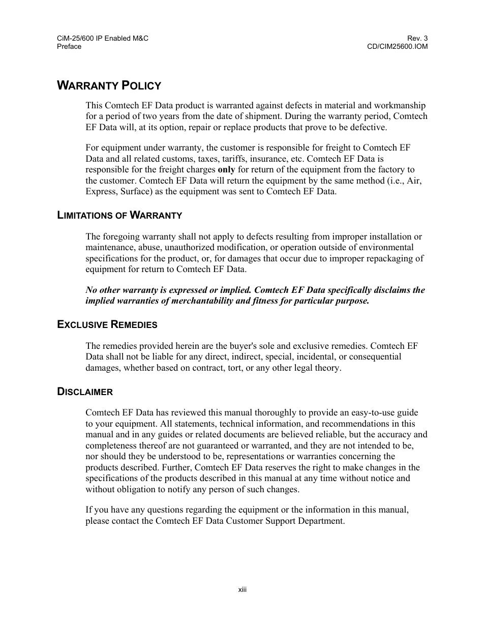 Comtech EF Data CiM-25/600 User Manual | Page 19 / 186