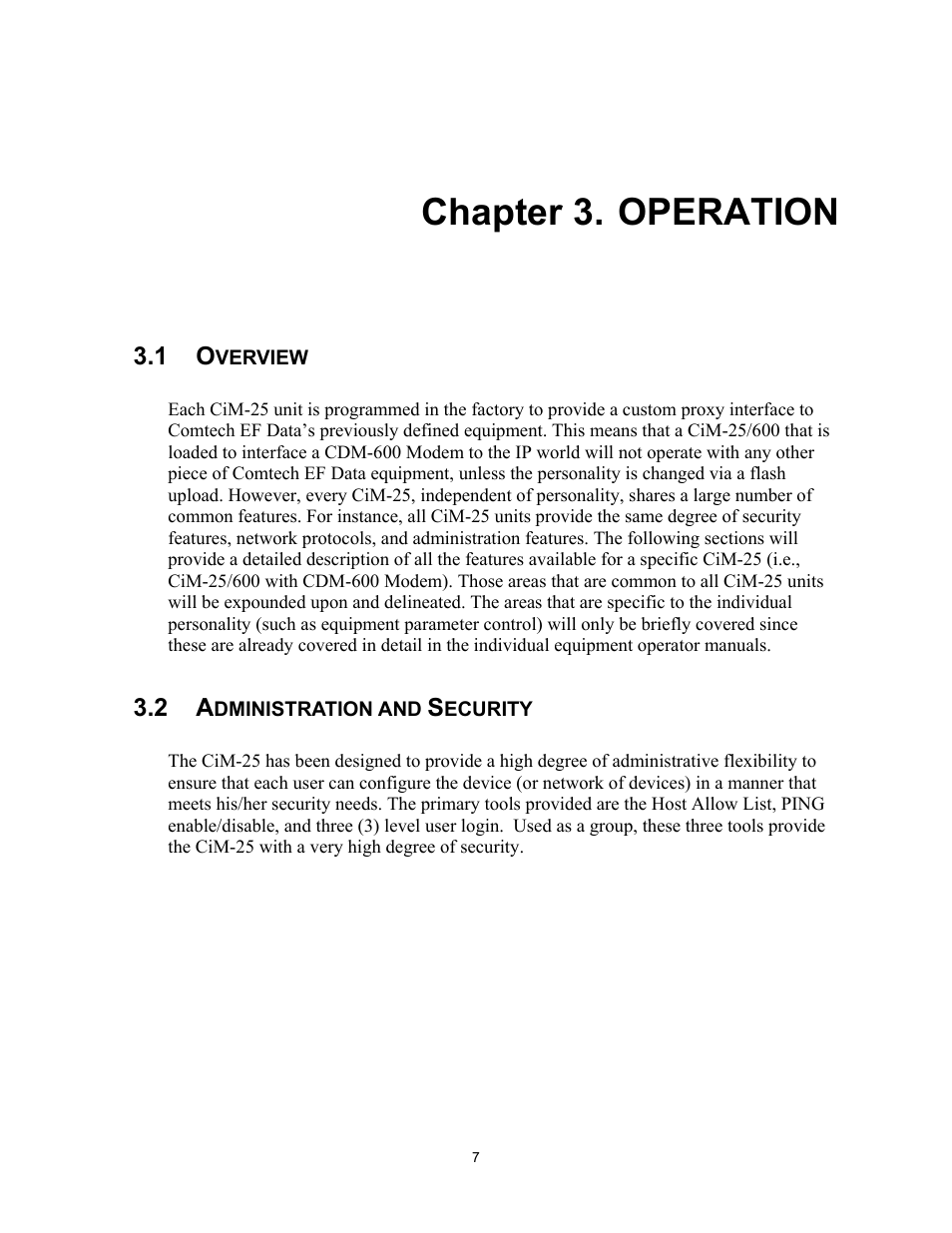 Operation, Chapter 3. operation | Comtech EF Data CiM-25/600 User Manual | Page 27 / 186