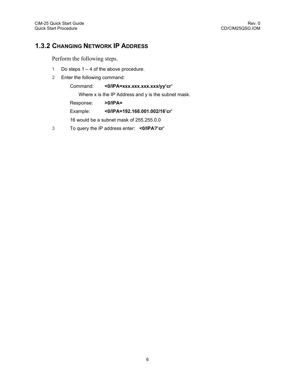 Changing network ip address, 2 changing network ip address, Ip a | Comtech EF Data CiM-25 User Manual | Page 16 / 26