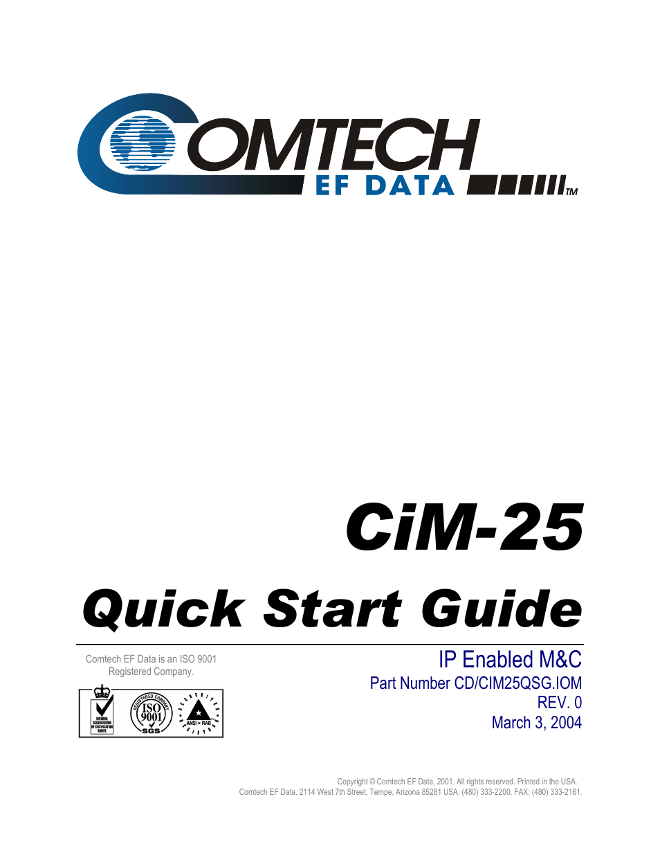 Cim-25, Quick start guide | Comtech EF Data CiM-25 User Manual | Page 3 / 26