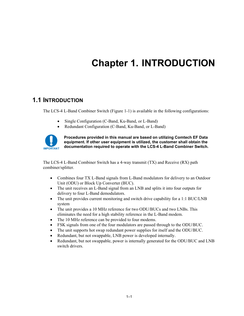 Chp1.pdf, Introduction, Chapter 1. introduction | Comtech EF Data LCS-4 User Manual | Page 15 / 90