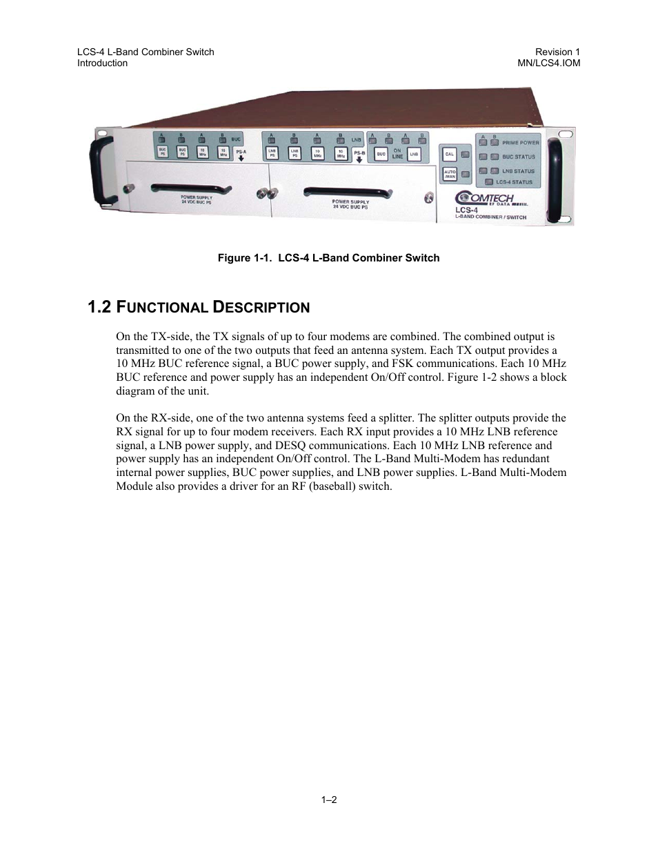 Functional description | Comtech EF Data LCS-4 User Manual | Page 16 / 90