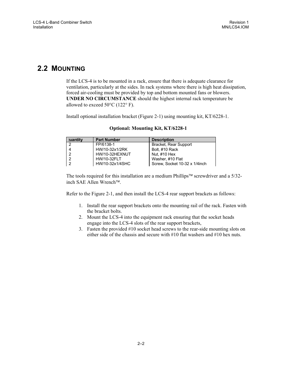 Mounting, Ounting | Comtech EF Data LCS-4 User Manual | Page 22 / 90