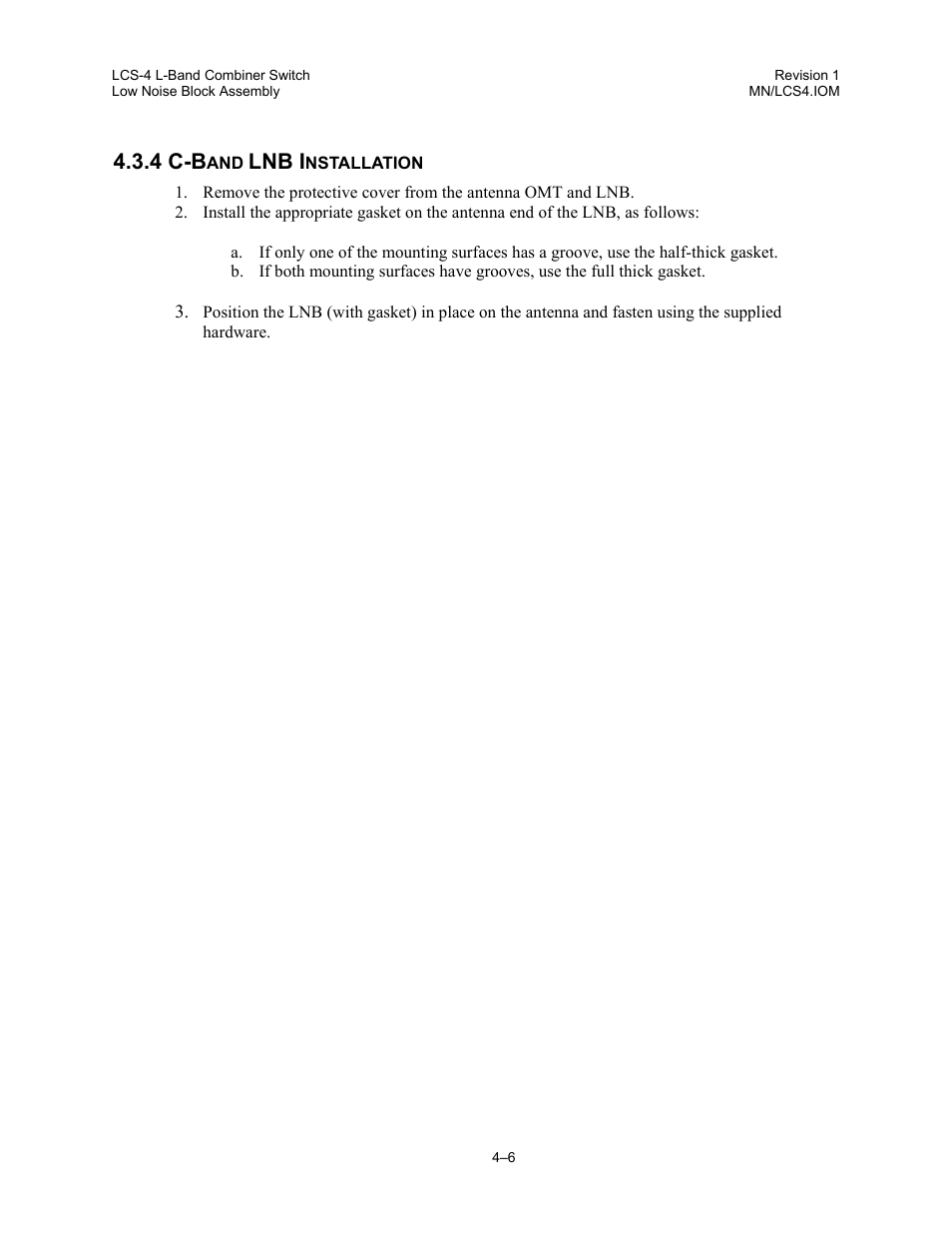 C-band lnb installation, 4 c-b, Lnb i | Comtech EF Data LCS-4 User Manual | Page 34 / 90