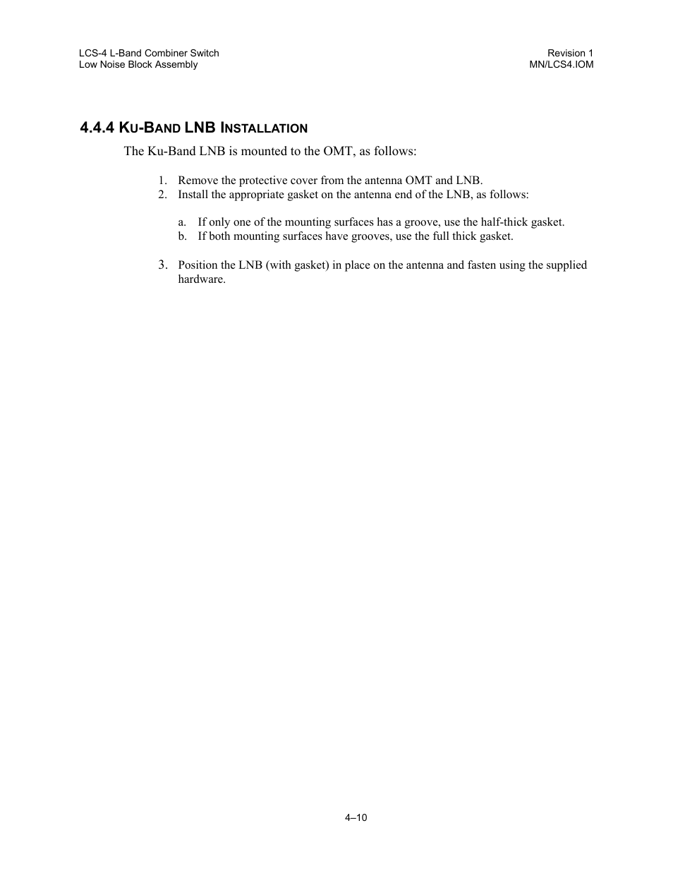 Ku-band lnb installation, Lnb i | Comtech EF Data LCS-4 User Manual | Page 38 / 90