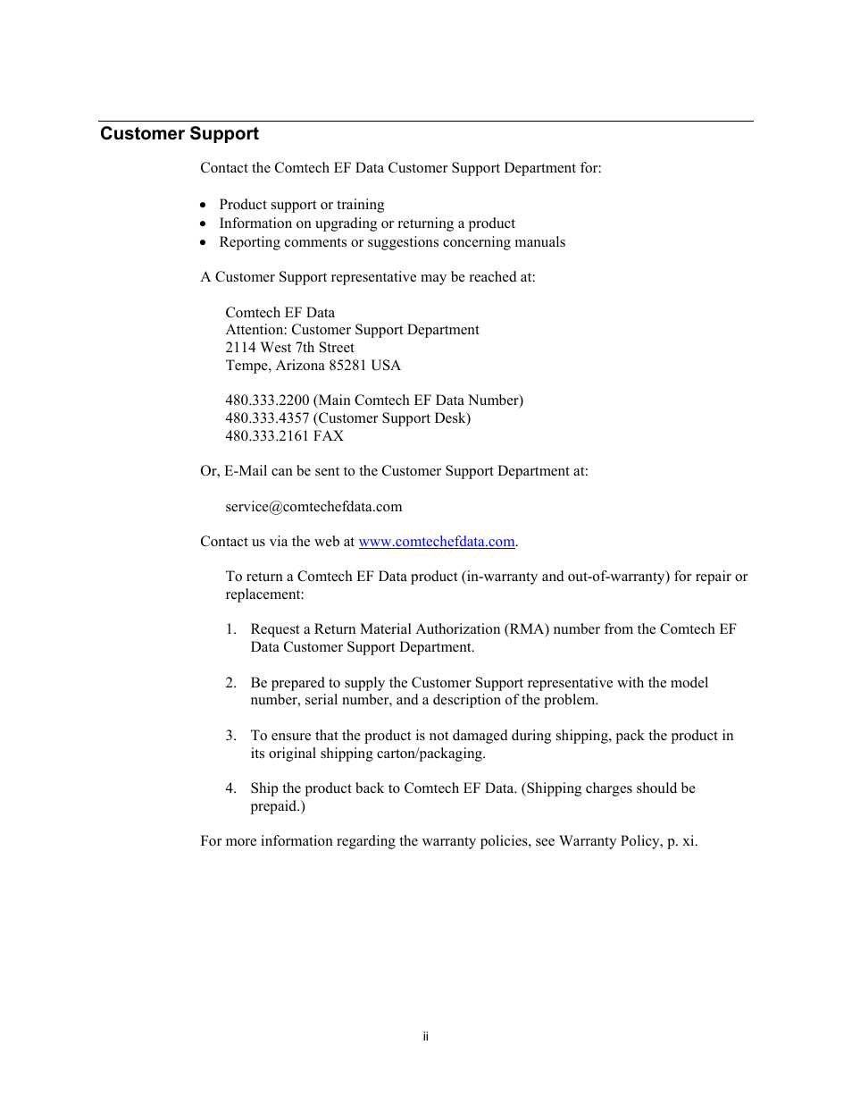 Customer support | Comtech EF Data LCS-4 User Manual | Page 4 / 90