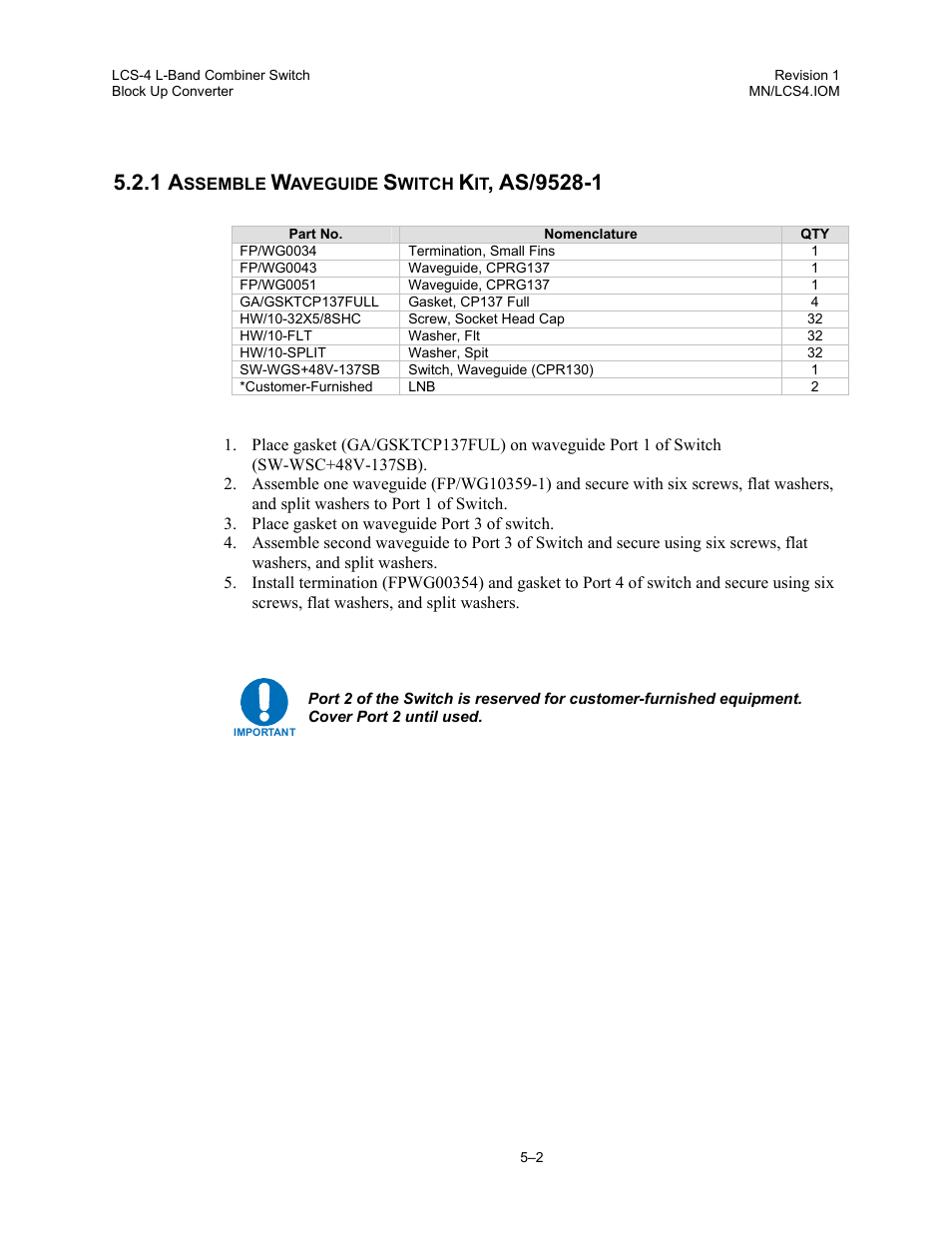 Assemble waveguide switch kit, as/9528-1 | Comtech EF Data LCS-4 User Manual | Page 42 / 90