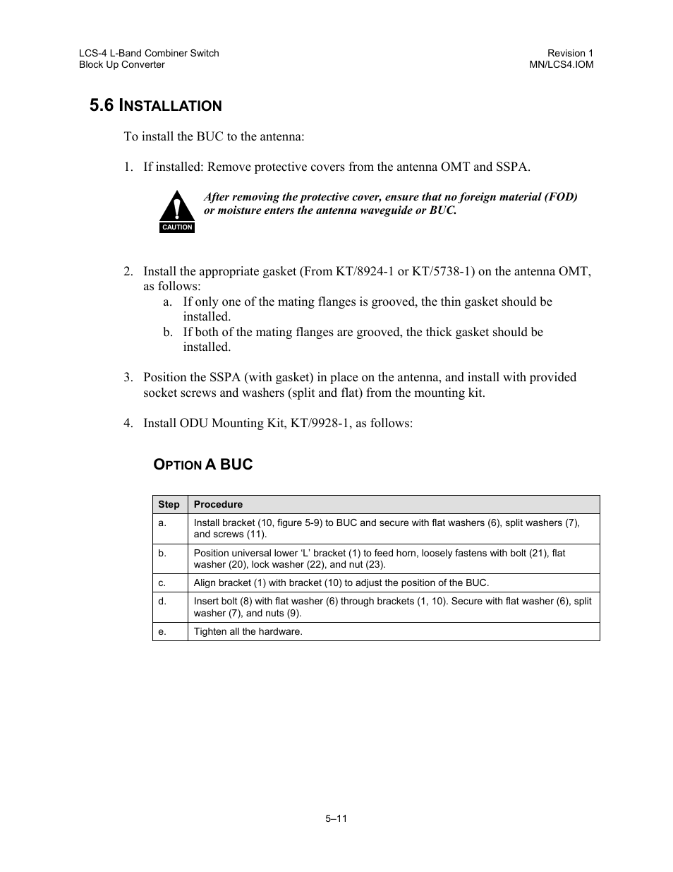 Installation, Option a buc, A buc | Nstallation | Comtech EF Data LCS-4 User Manual | Page 51 / 90