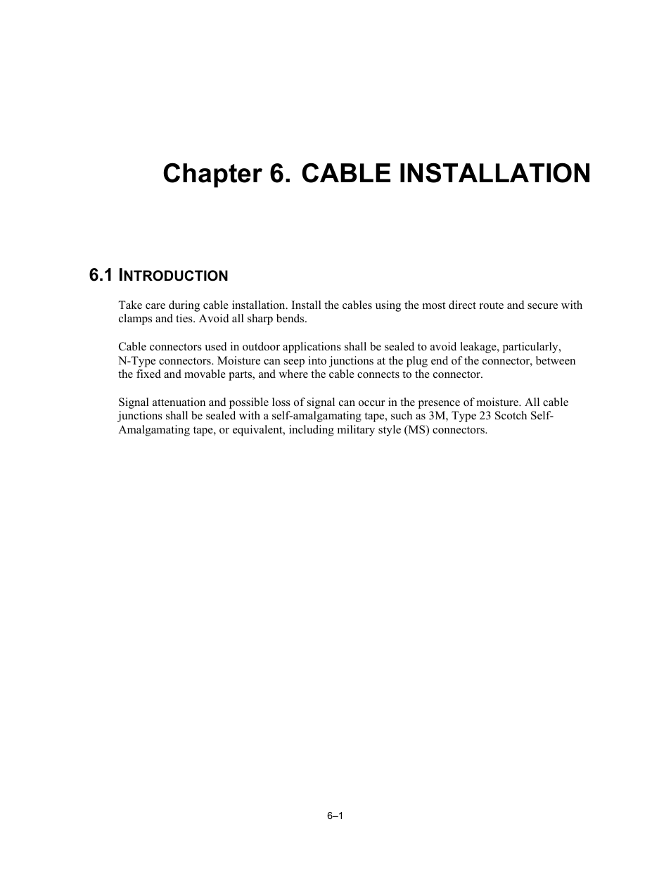 Chp6.pdf, Cable installation, Introduction | Chapter 6. cable installation | Comtech EF Data LCS-4 User Manual | Page 53 / 90