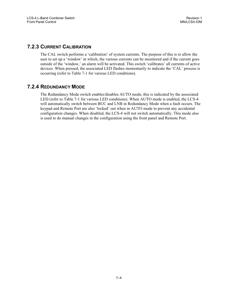 Current calibration, Redundancy mode | Comtech EF Data LCS-4 User Manual | Page 60 / 90