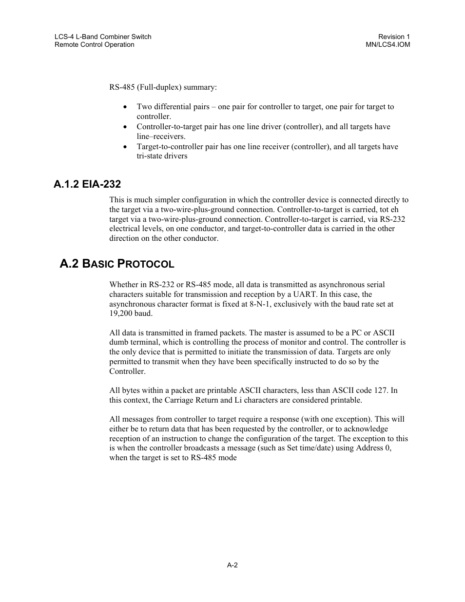 Eia-232, Basic protocol, A.2 b | Comtech EF Data LCS-4 User Manual | Page 66 / 90