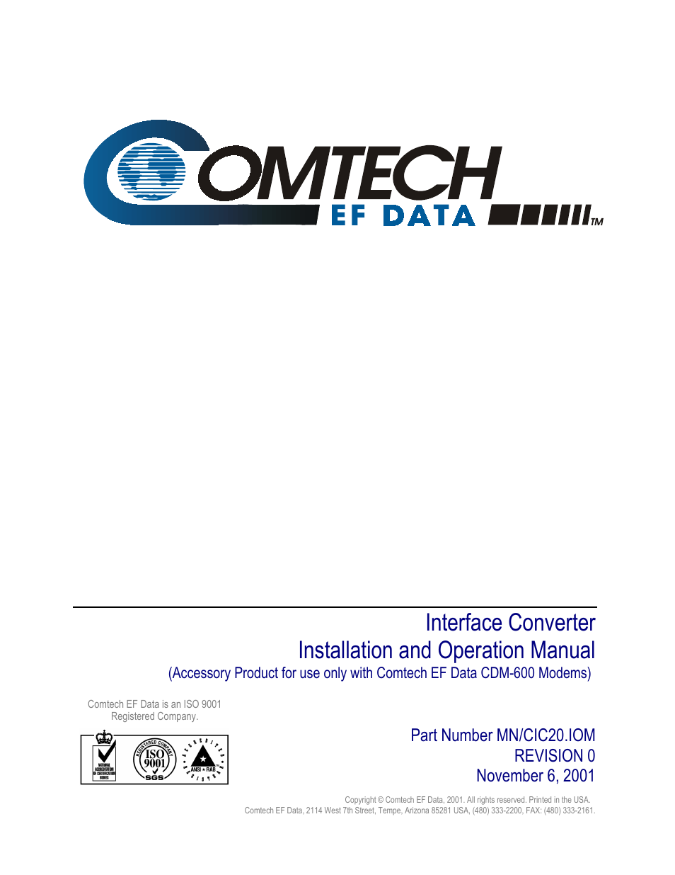 Cic-20 lvds to hssi | Comtech EF Data CIC-20 LVDS to HSSI User Manual | Page 3 / 26