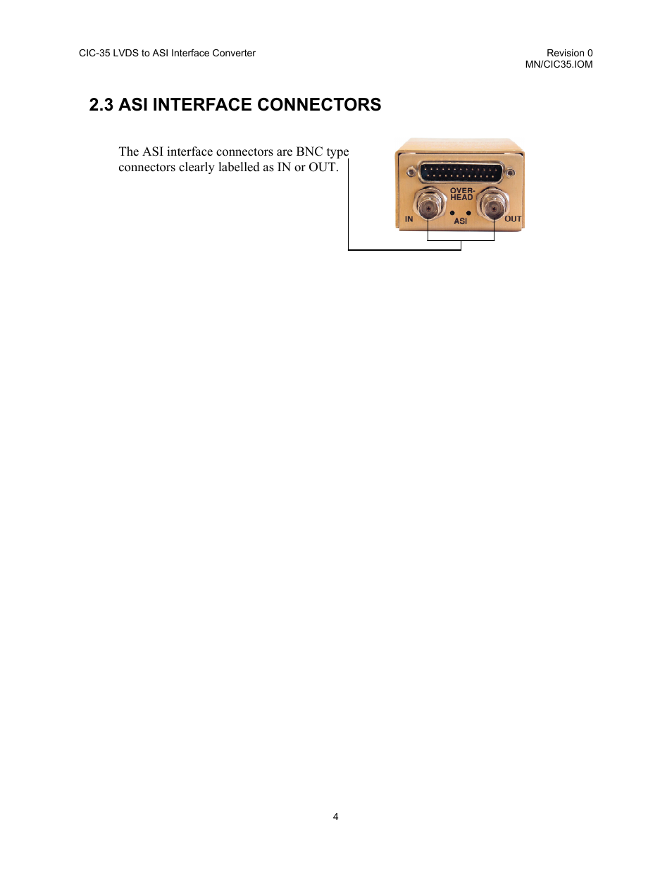 Asi interface connectors, 3 asi interface connectors | Comtech EF Data CIC-35 LVDS to ASI User Manual | Page 13 / 18