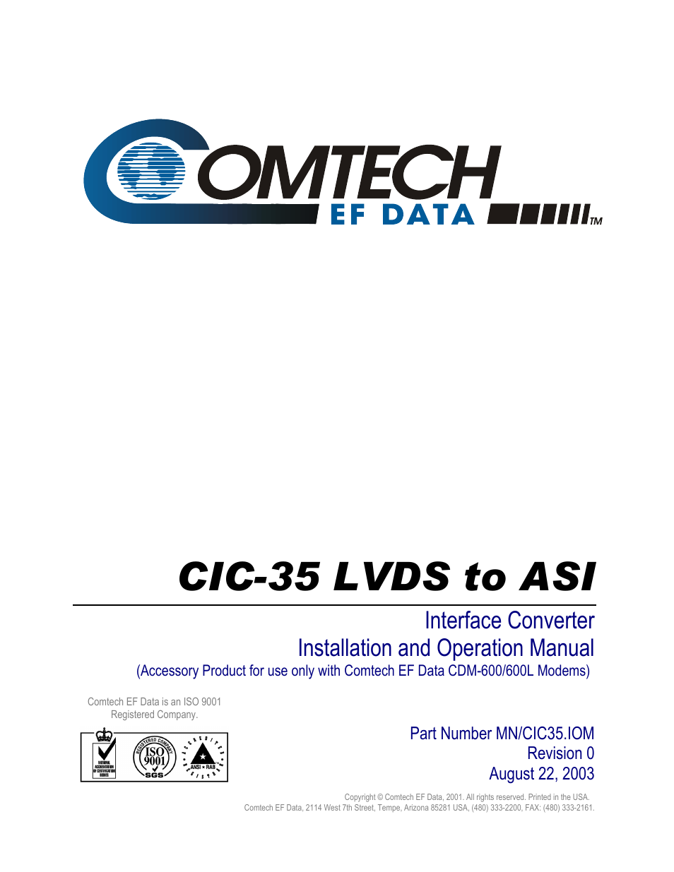 Preface, Cic-35 lvds to asi | Comtech EF Data CIC-35 LVDS to ASI User Manual | Page 3 / 18