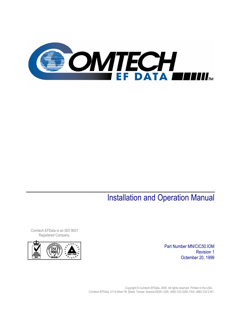 Installation and operation manual | Comtech EF Data CIC-50 User Manual | Page 5 / 20