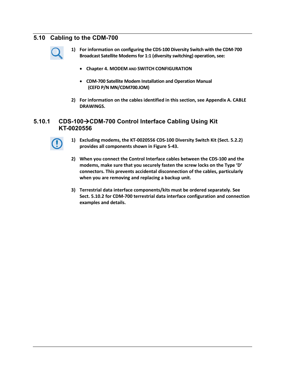 10 cabling to the cdm-700 | Comtech EF Data CDS-100 User Manual | Page 107 / 138