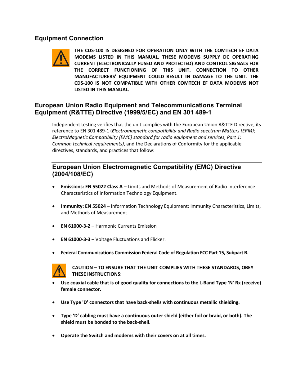 Equipment connection | Comtech EF Data CDS-100 User Manual | Page 16 / 138