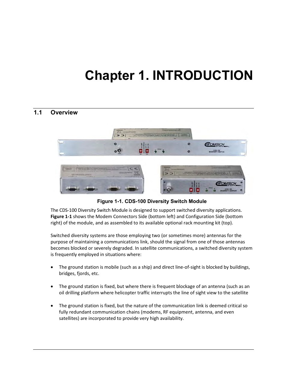 Chapter 1. introduction, 1 overview | Comtech EF Data CDS-100 User Manual | Page 21 / 138