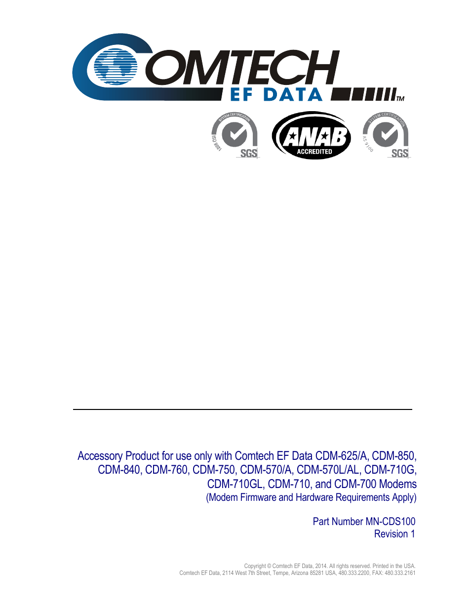 Cds-100, Diversity switch installation and operation manual | Comtech EF Data CDS-100 User Manual | Page 3 / 138