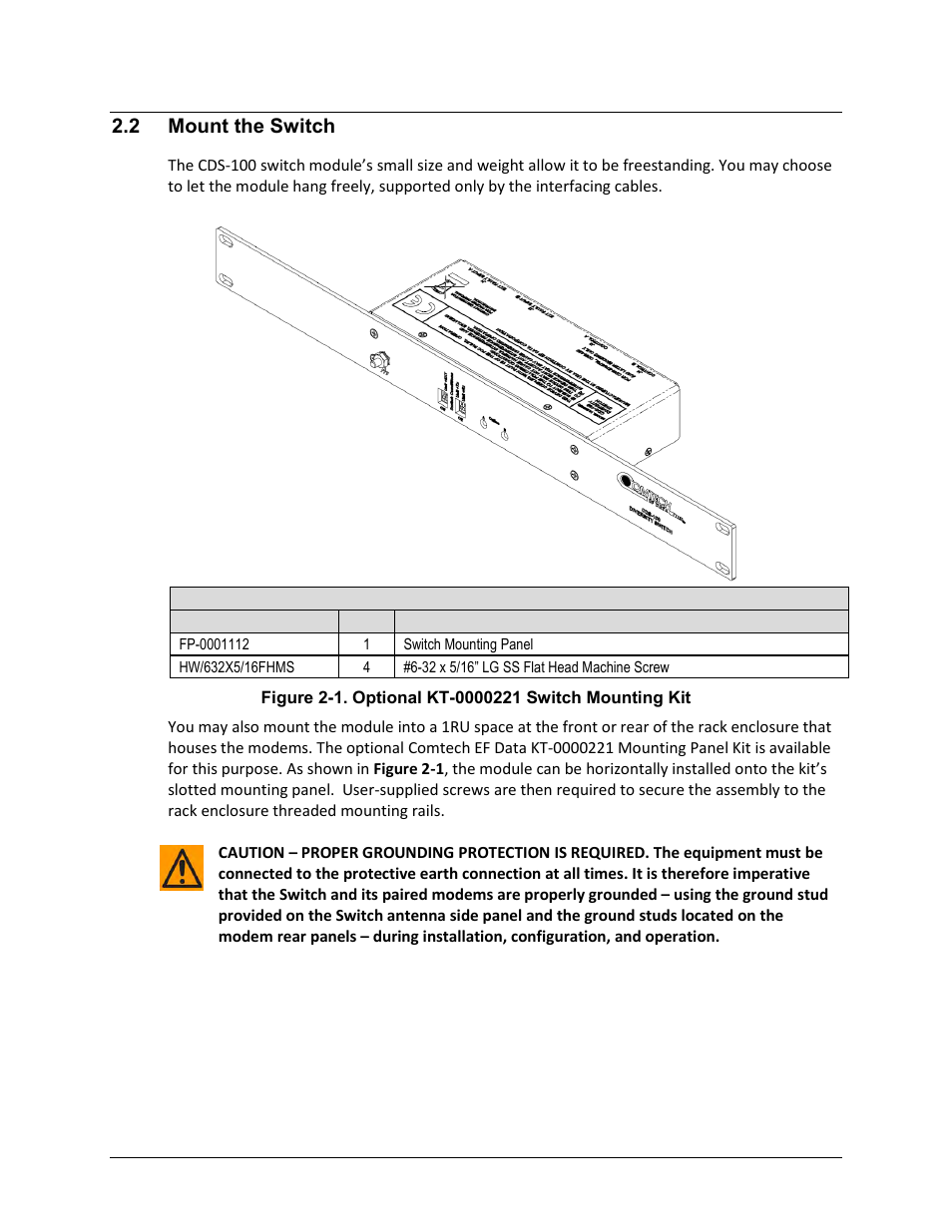 2 mount the switch | Comtech EF Data CDS-100 User Manual | Page 32 / 138