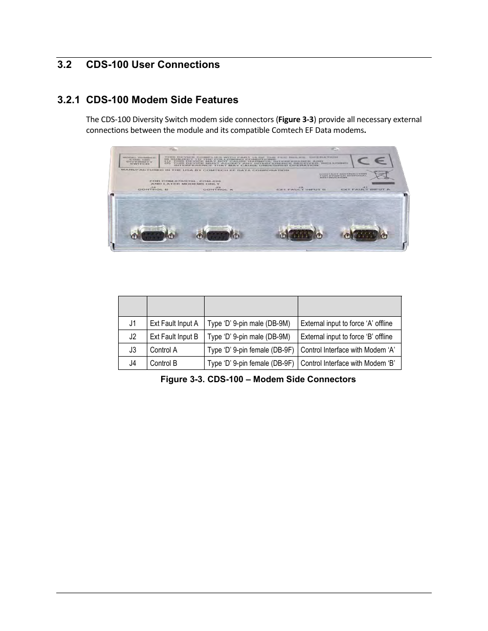 2 cds-100 user connections, 1 cds-100 modem side features | Comtech EF Data CDS-100 User Manual | Page 36 / 138