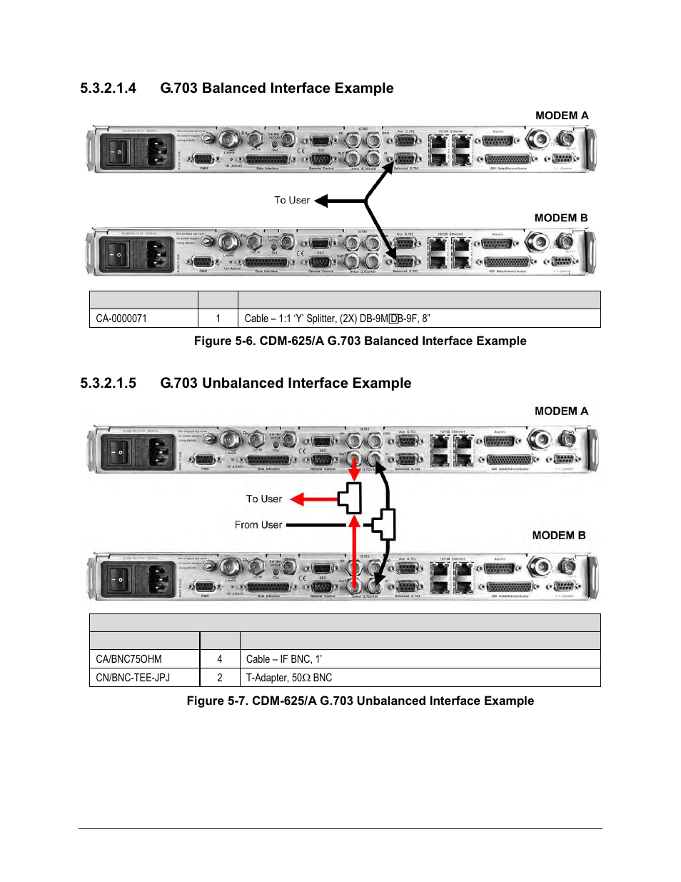 4 g.703 balanced interface example, 5 g.703 unbalanced interface example | Comtech EF Data CDS-100 User Manual | Page 66 / 138