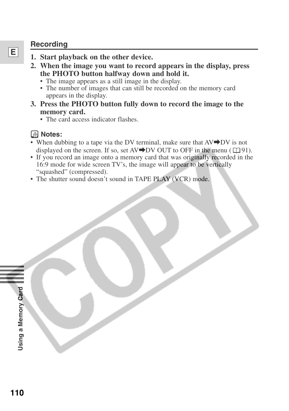 110 e | Canon ELURA 50 User Manual | Page 110 / 174