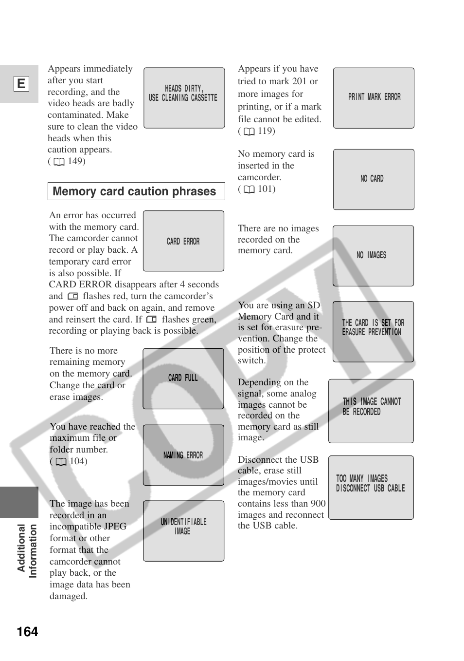 164 e | Canon ELURA 50 User Manual | Page 164 / 174