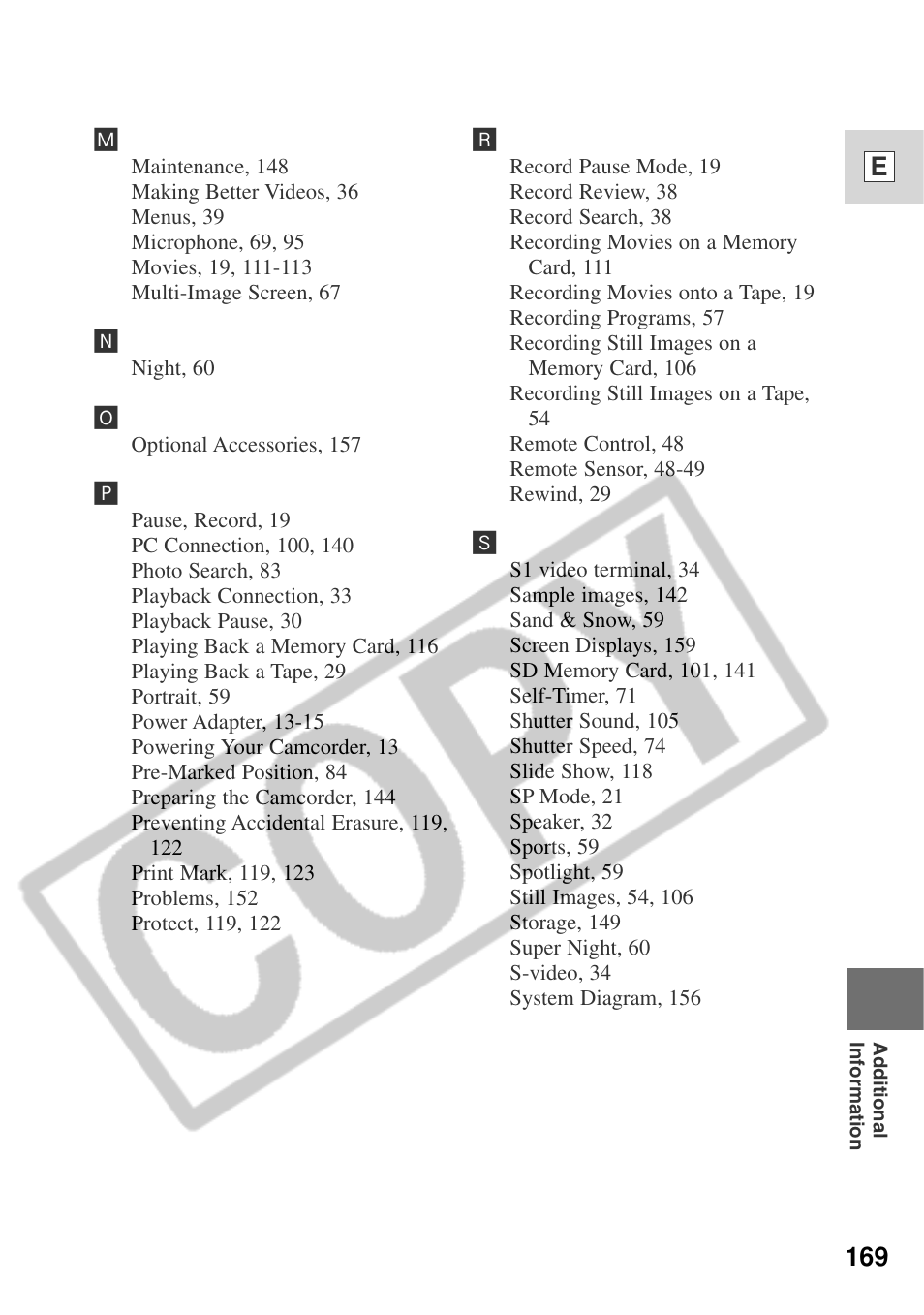 169 e | Canon ELURA 50 User Manual | Page 169 / 174