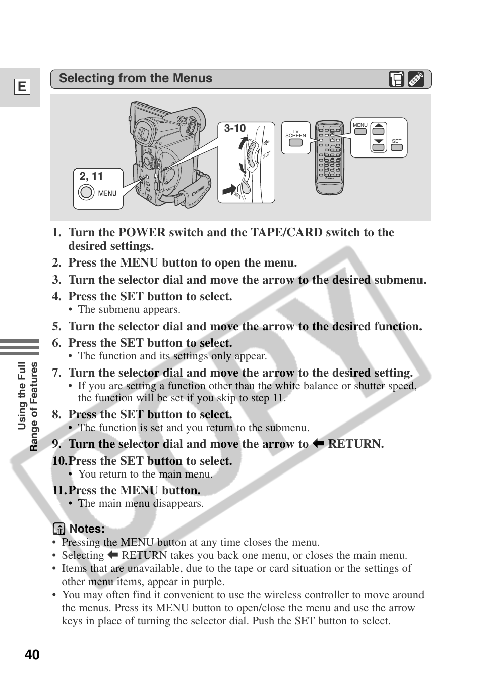 40 e | Canon ELURA 50 User Manual | Page 40 / 174