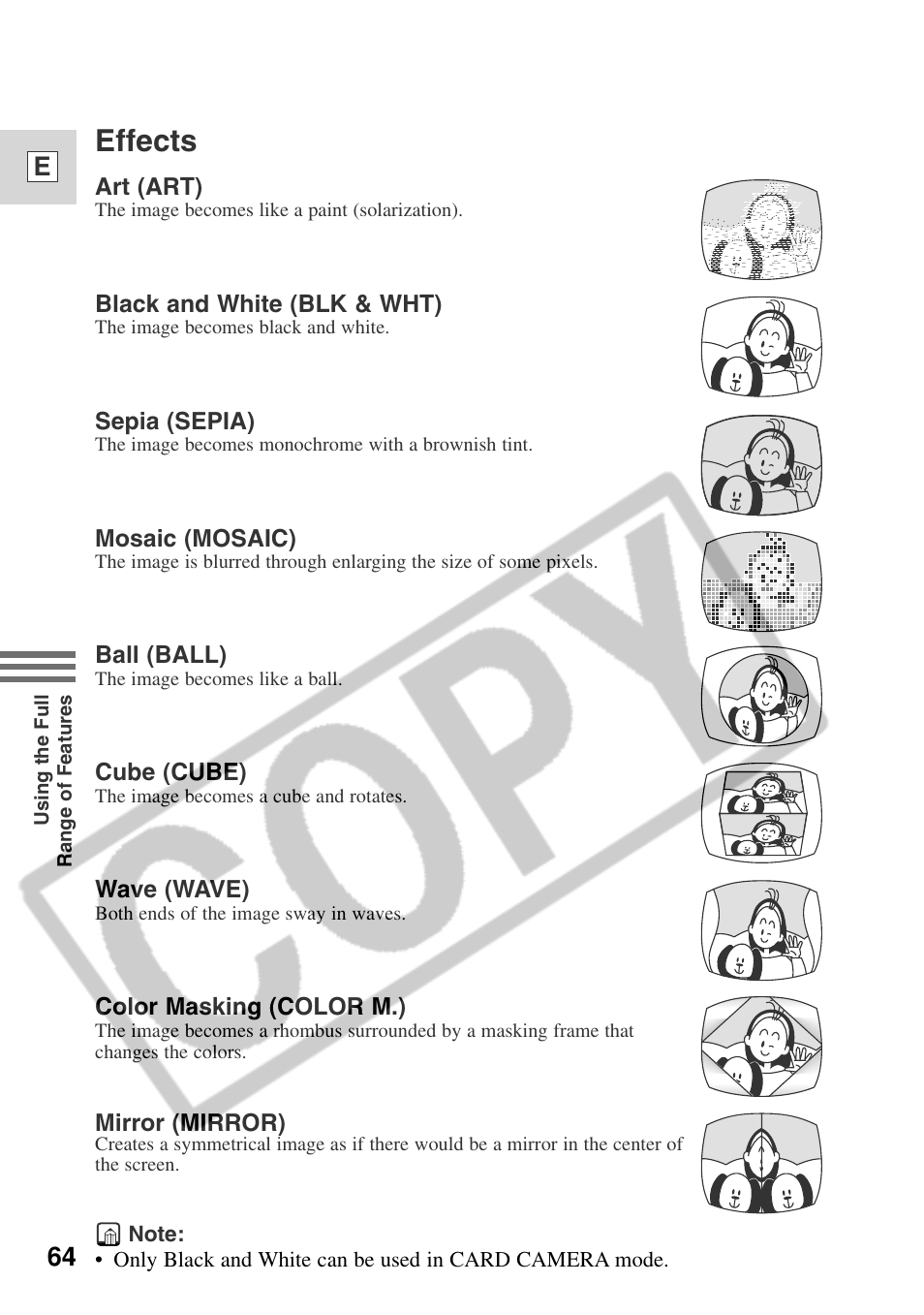 Effects, 64 e | Canon ELURA 50 User Manual | Page 64 / 174