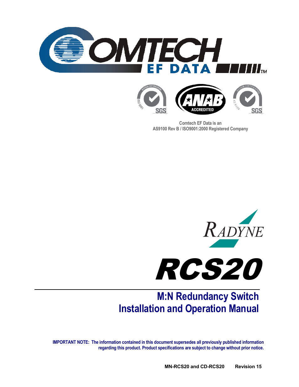 Comtech EF Data RCS20 User Manual | 202 pages