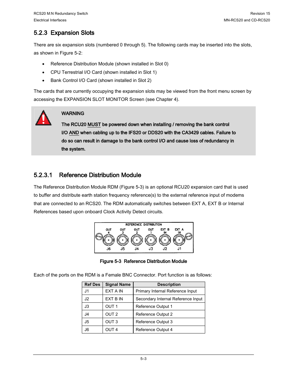 3 expansion slots, 1 reference distribution module | Comtech EF Data RCS20 User Manual | Page 103 / 202