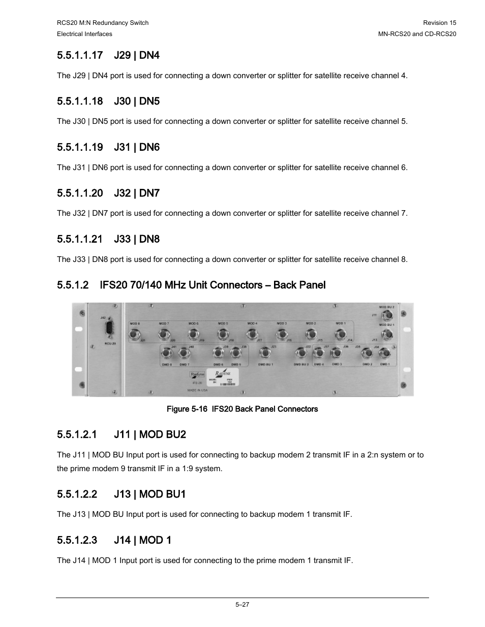 1 j11 | mod bu2, 2 j13 | mod bu1, 3 j14 | mod 1 | Comtech EF Data RCS20 User Manual | Page 127 / 202