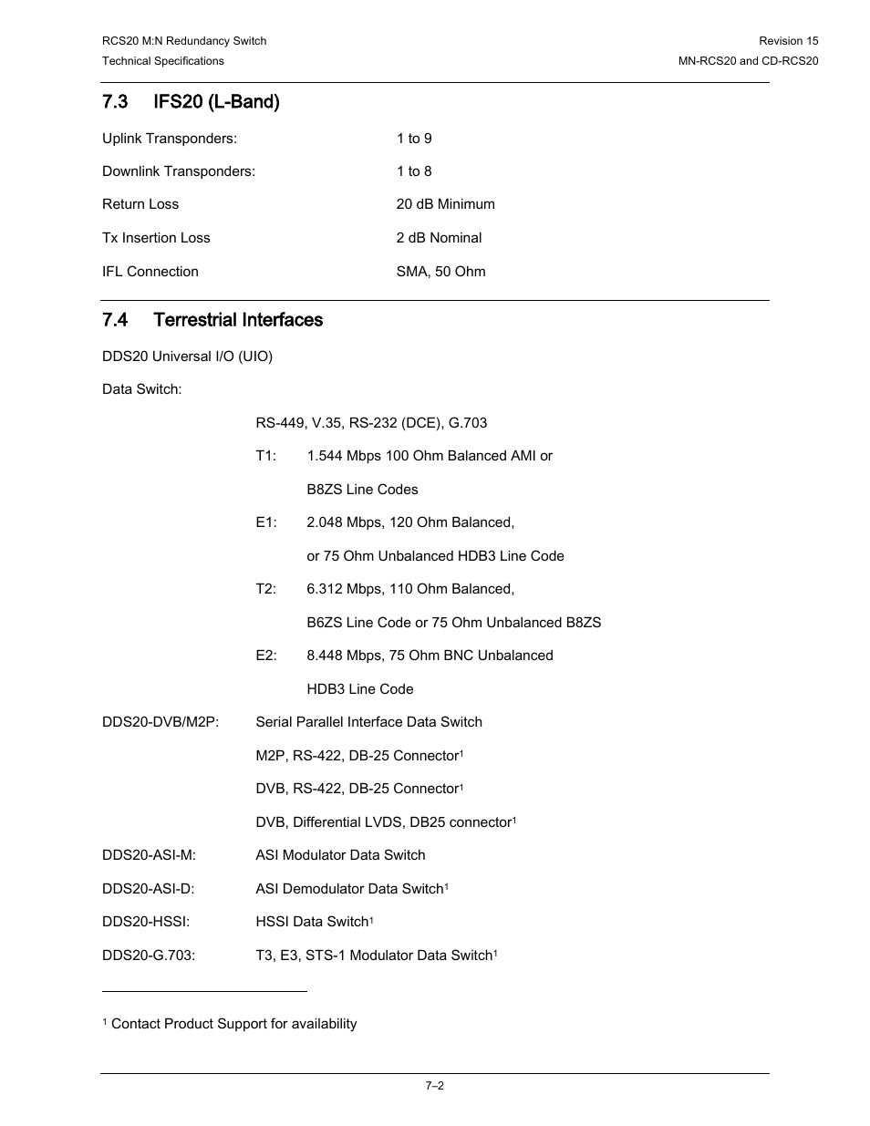 3 ifs20 (l-band), 4 terrestrial interfaces | Comtech EF Data RCS20 User Manual | Page 140 / 202